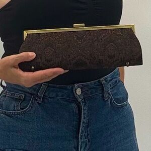 Nicole Miller Collection Tapestry Metallic Tribal Textured Hard Shell Clutch